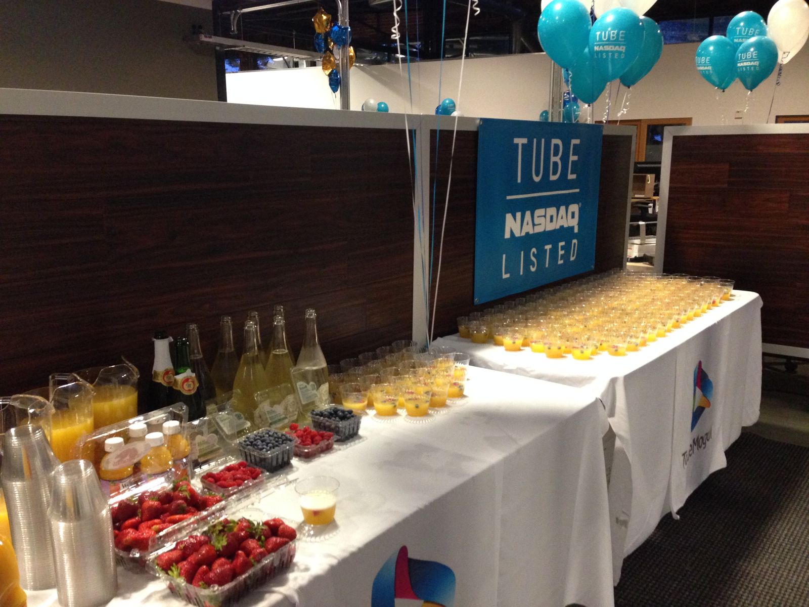 IPO morning celebration table with mimosas